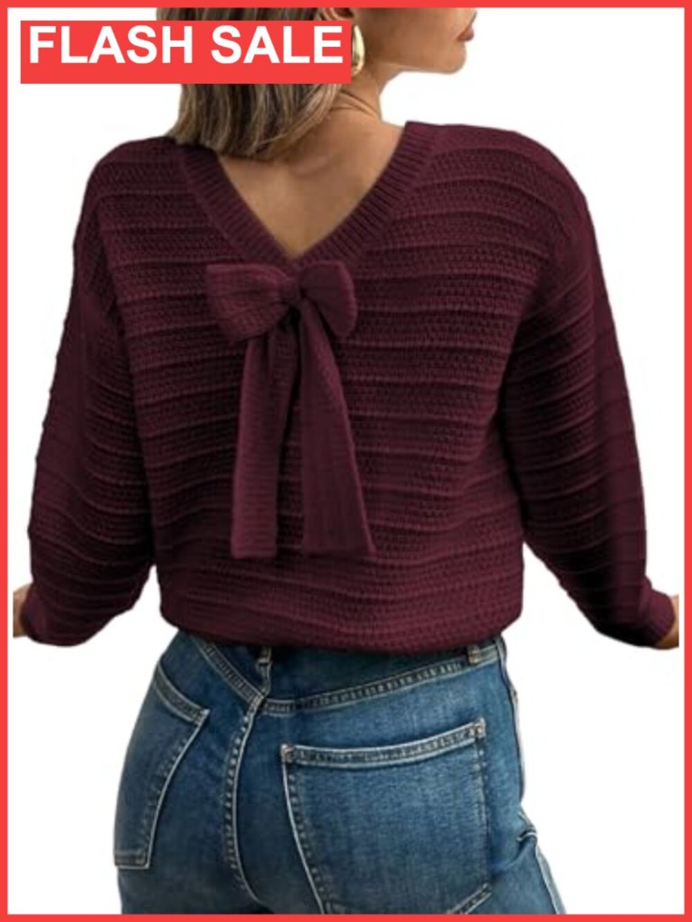 Women's Bow Sweater Pullover Knit Top Long Sleeve Crew Neck